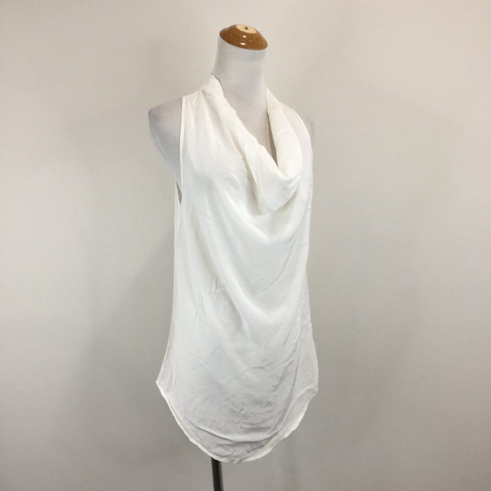 NWT PINK STITCH Sleeveless White Cowl Neck Rounded Hi Low Hem MARSIE Shirt Top